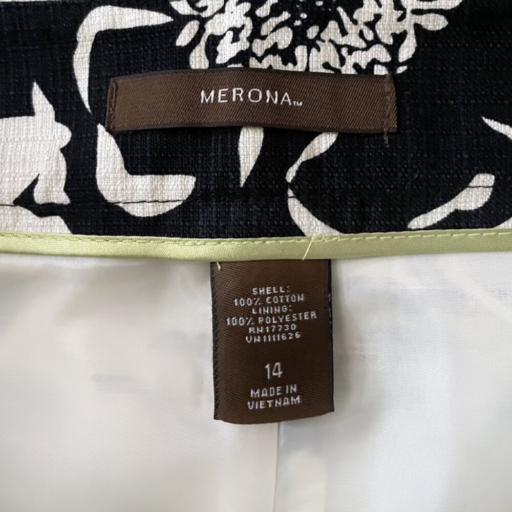 Merona skirt, knee length, off-white with black floral print, polyester, size 14 - Picture 6 of 6